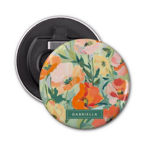 Orange Abstract Poppy Floral Personalized Bottle Opener