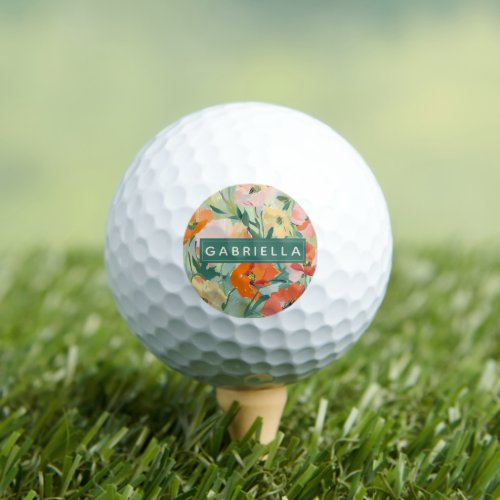 Orange Abstract Poppy Floral Personalized Golf Balls