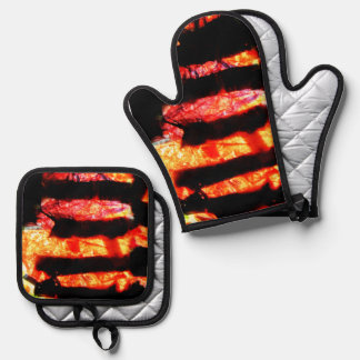 Orange abstract pot holder and oven mitt,Sparkling Oven Mitt & Pot Holder Set