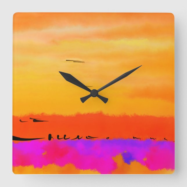 Orange Abstract Sunset Square Clock (Front)