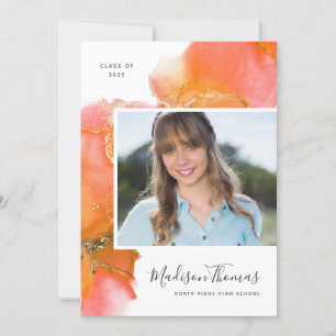 Orange Abstract Watercolor Photo Graduation Party Invitation