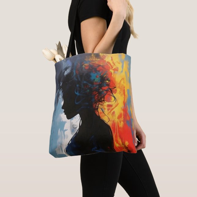 Orange Abstract Woman Tote Bag (Close Up)