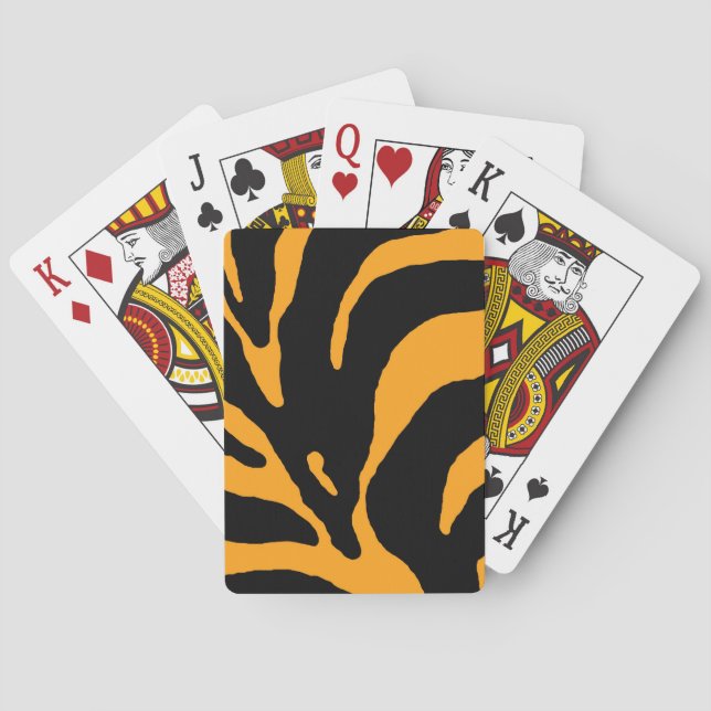 Orange Abstract Zebra Stripes Poker Cards (Back)