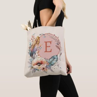 Orange add initial floral tote bag