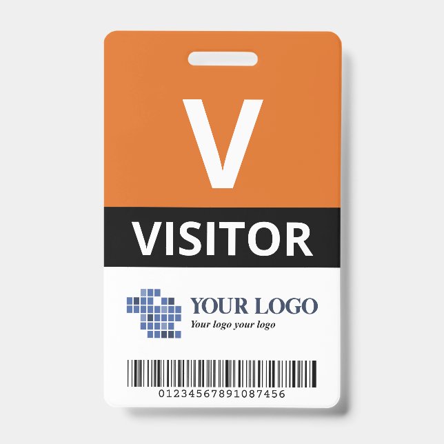 Orange Add Your Logo & Bar Code Visitor Badge (Front)
