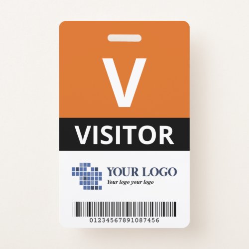 Orange Add Your Logo  Bar Code Visitor Badge