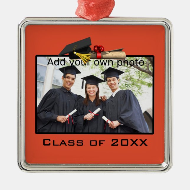 Orange Add your Photo / Year Graduation Metal Ornament (Front)