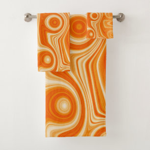 Orange Aesthetic Retro Fashion of Liquid Swirl Bath Towel Set