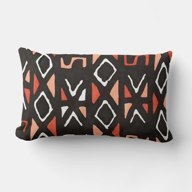 Orange African Mudcloth Tribal Print Lumbar Pillow (Front)