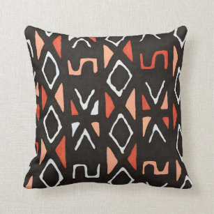Orange African Mudcloth Tribal Print Throw Pillow