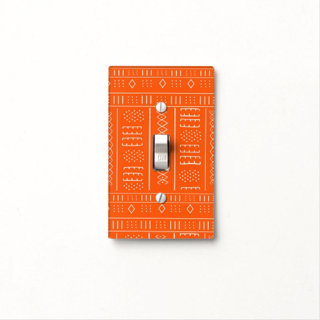 Orange Afrocentric Tribal Pattern Light Switch Cover (In Situ)