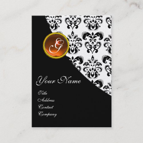 ORANGE AGATE DAMASK MONOGRAM yellow Business Card