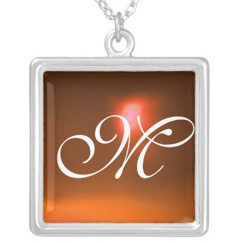 Orange Agate Gem  Monogram Silver Plated Necklace