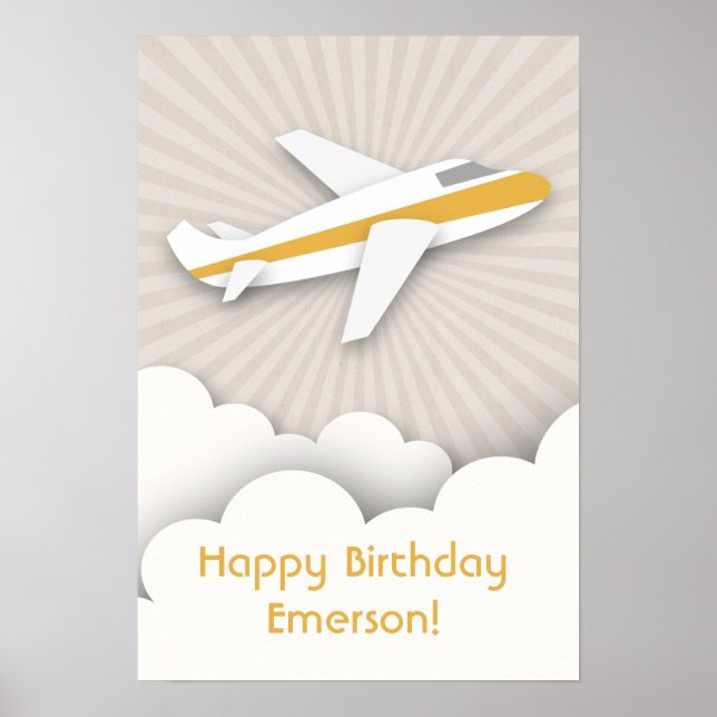 Orange Airplane Birthday Poster (Front)
