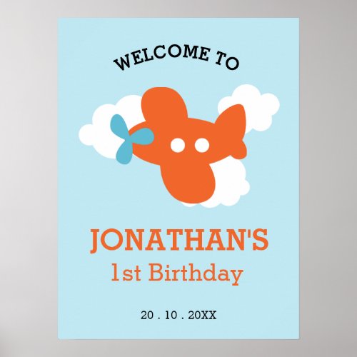 Orange Airplane Birthday Welcome Sign Boy Party