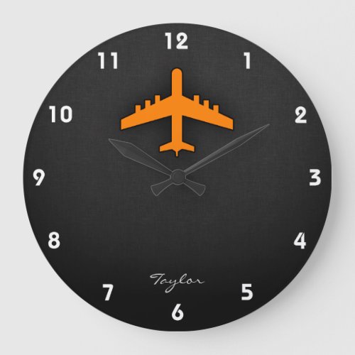 Orange Airplane Large Clock