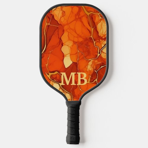 Orange Alcohol Ink Marble Monogram Pickleball Paddle