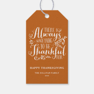 Orange Always Thankful Quote Thanksgiving Gift Tags