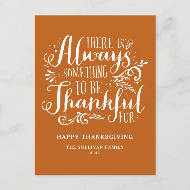 Orange Always Thankful Quote Thanksgiving Holiday Postcard (Front)