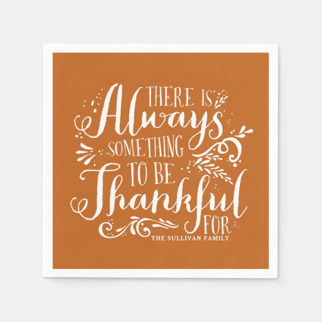 Orange Always Thankful Quote Thanksgiving Napkins (Front)