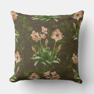 Orange Amaryllis Floral Throw Pillow
