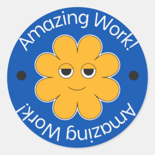 Orange Amazing Work Student Progress Reward Classic Round Sticker