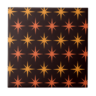 Orange and Amber Starburst Mid Century Modern Ceramic Tile