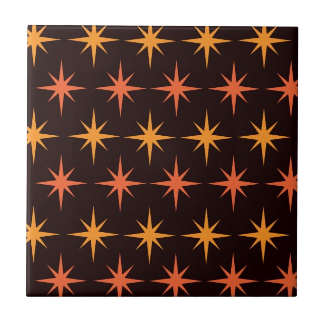 Orange and Amber Starburst Mid Century Modern  Ceramic Tile (Front)