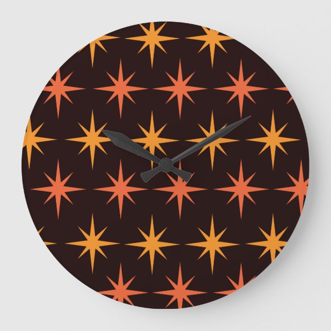 Orange and Amber Starburst Mid Century Modern  Large Clock (Front)