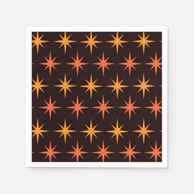 Orange and Amber Starburst Mid Century Modern  Napkins (Front)
