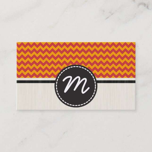 Orange and Antique Ruby Chevron Zigzag Pattern 2 Business Card (Front)