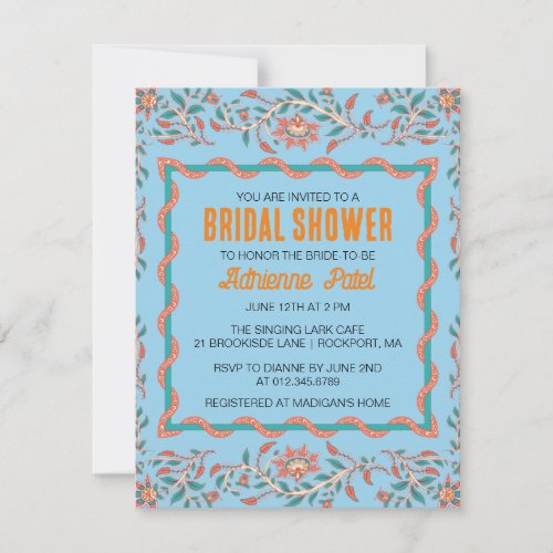 Orange and Aqua Blue Floral Bridal Shower Invitati Invitation
