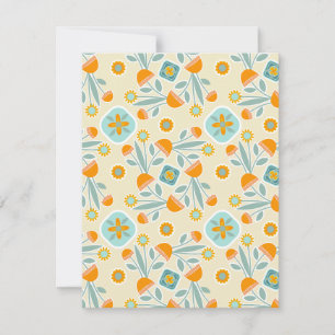 Orange and Aqua Folk Art Flower Bouquet Note Card
