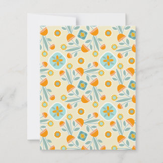 Orange and Aqua Folk Art Flower Bouquet Note Card