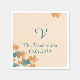 Orange and Aqua Monogram Wedding Monogram Wedding Napkins