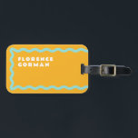 Orange and Aqua Squiggle with Text Luggage Tag<br><div class="desc">A trendy take on the wavy line squiggle frame in aqua blue on juicy orange with simple editable text for easy customization with a name and address.</div>