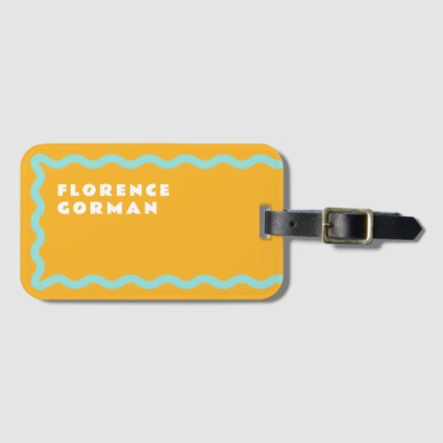 Orange and Aqua Squiggle with Text Luggage Tag