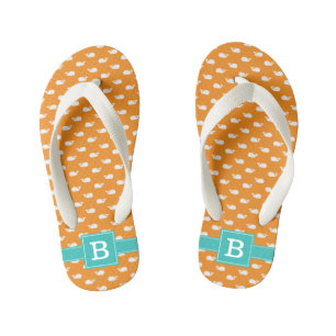 Orange and Aqua Whales Square Monogram Kid's Flip Flops