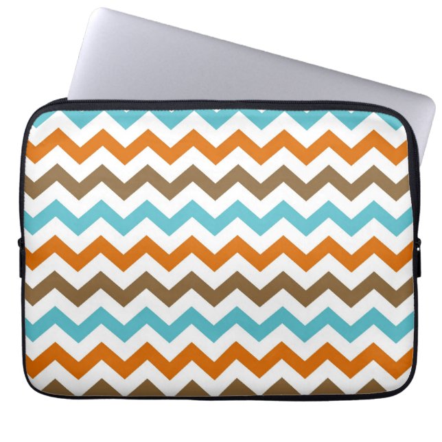 Orange and Aqua Zig Zag Chevrons Pattern Laptop Sleeve (Front)