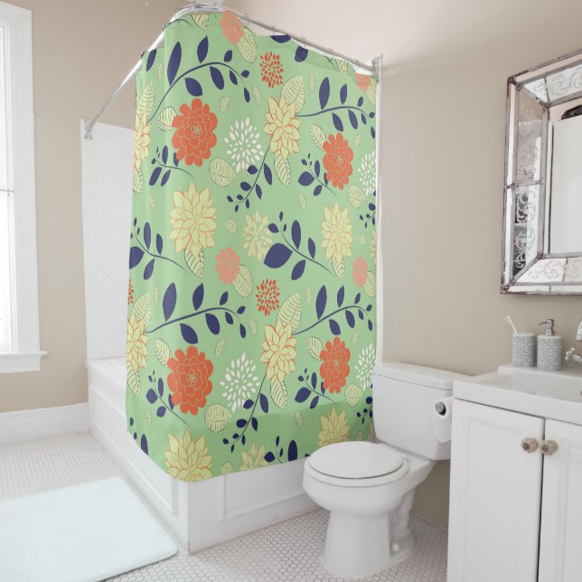 Orange And Beige Flowers Shower Curtain (In Situ)