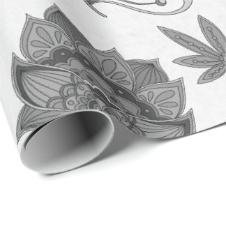 Orange and Beige Illustrated Floral Pattern Wrapping Paper