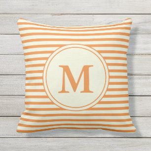 Orange and Beige Monogrammed Outdoor Pillow