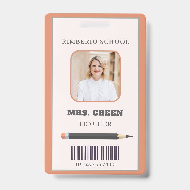 Orange and Beige Simple Scribbles Teacher ID Card Badge (Front)
