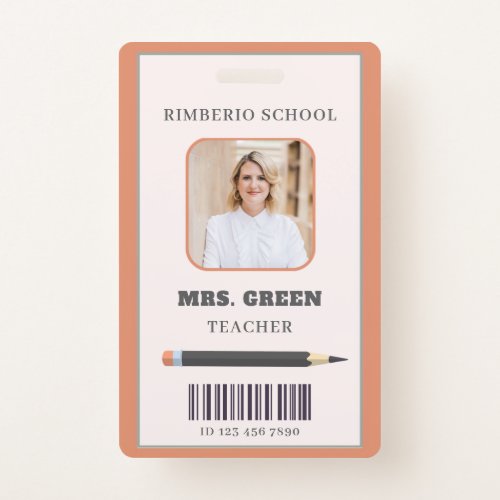 Orange and Beige Simple Scribbles Teacher ID Card Badge