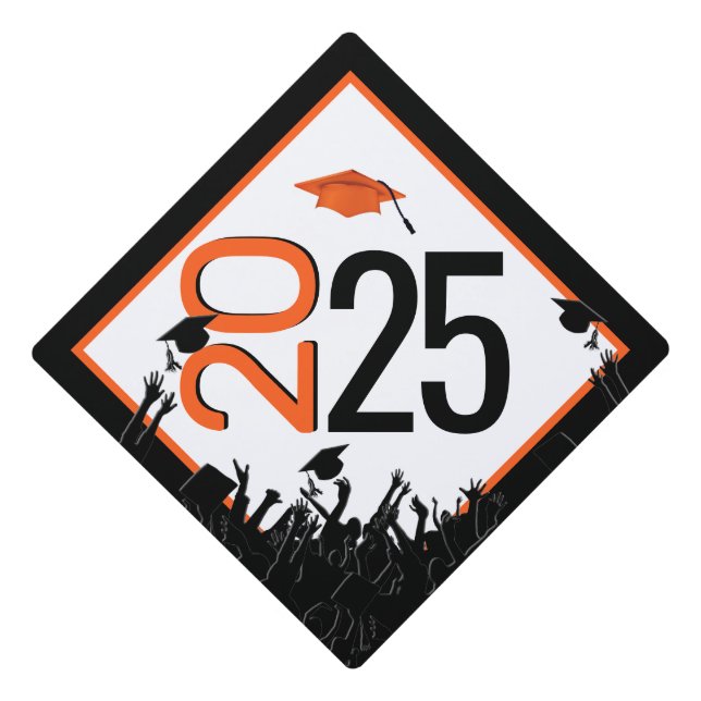 Orange and Black 2025 Graduation Graduation Cap Topper (Front)