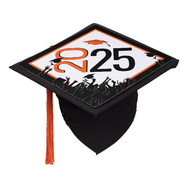 Orange and Black 2026 Graduation Graduation Cap Topper (Angled)