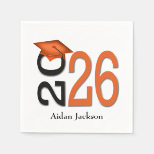 Orange and Black 2026 Graduation with Name Napkins