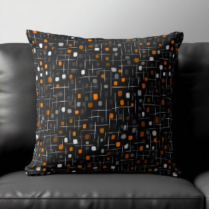 Orange and Black Abstract Pattern Throw Pillow
