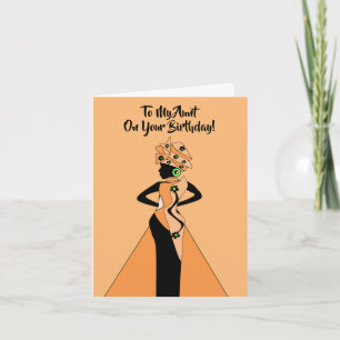 Orange and Black African American Lady Birthday Card