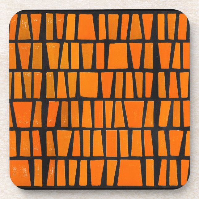 Orange and black african tribal pattern beverage coaster (Front)